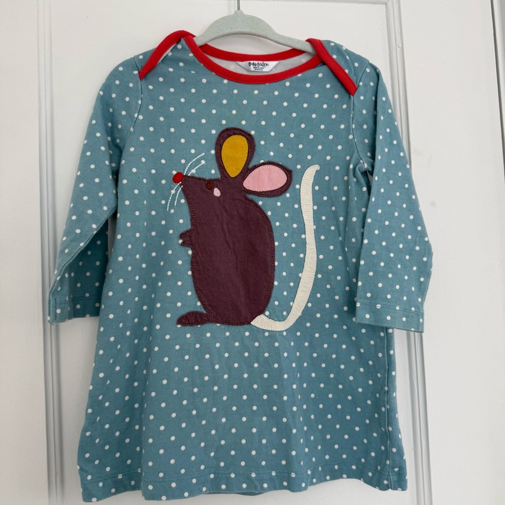 Baby Boden Tunic Dress Mouse Appliqué 
Size 12-18m